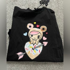 Tokidoki Black Tee with Donut and Heart Design